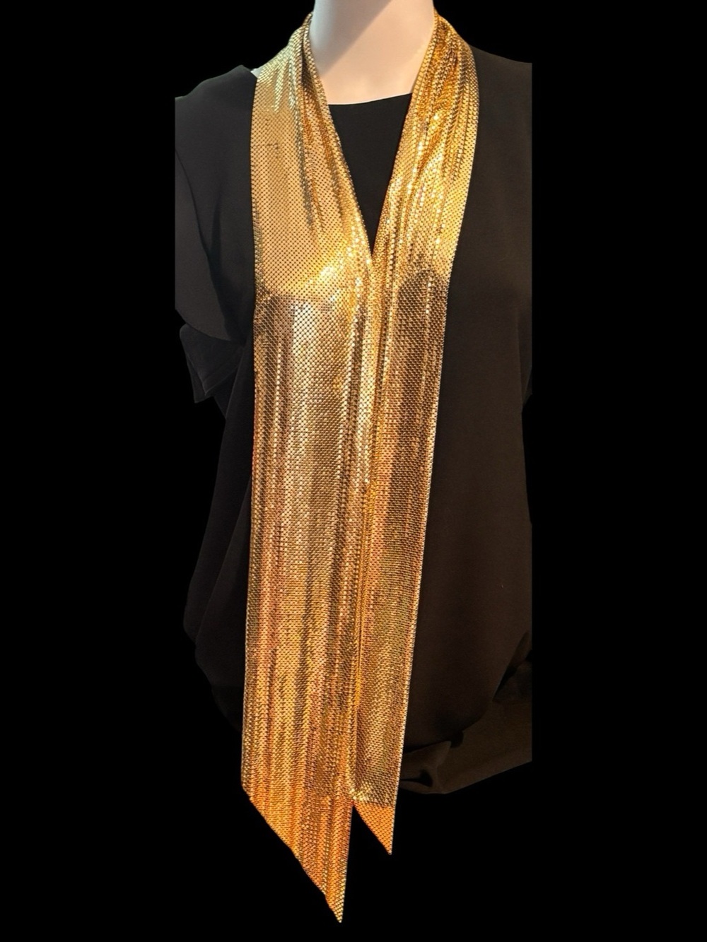 Vintage Liquid Gold Mesh Scarf Sash Whiting Davis Elsa Peretti Style Disco 70x5